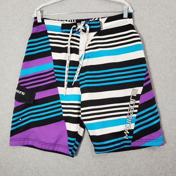 Maui & Sons Men Swimwear 32 Blue Trunks Outdoor Beach Surf Pockets Drawstring - Picture 1 of 13